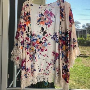 Floral cardigan with fringe detail